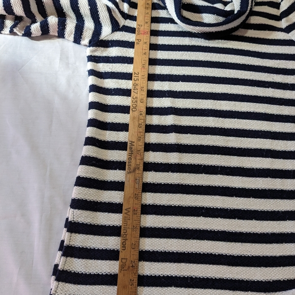 FDJ funnel cowl embellished pullover tunic sweater women's medium navy/white - Picture 4 of 8